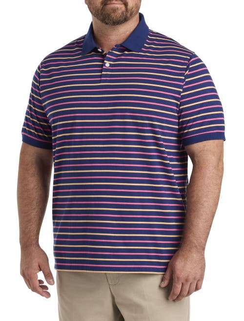 Shop Harbor Bay By Dxl Multi-striped Polo Shirt In Navy Pink Orange