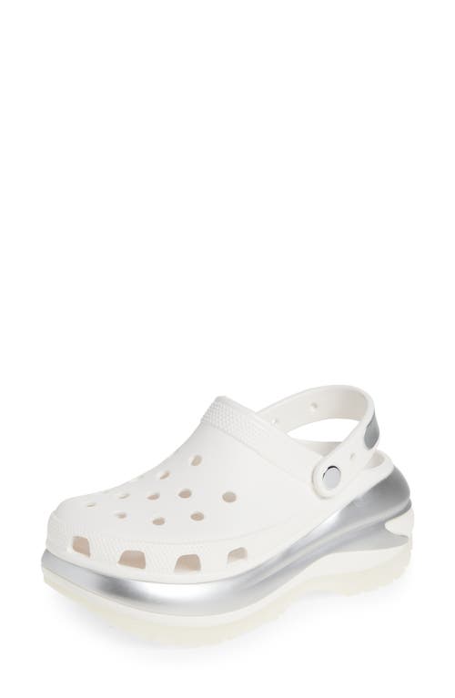 Shop Crocs Mega Crush Metallic Detail Clog In White/silver