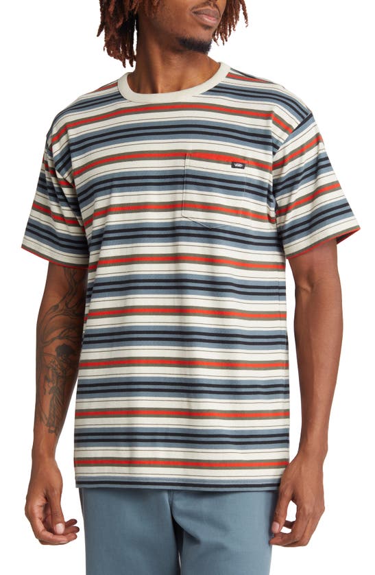 Vans Bexley Stripe Cotton T-shirt In Oatmeal/ Stormy Weather