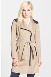 Mackage Leather Trim Asymmetrical Zip Trench Coat | Nordstrom