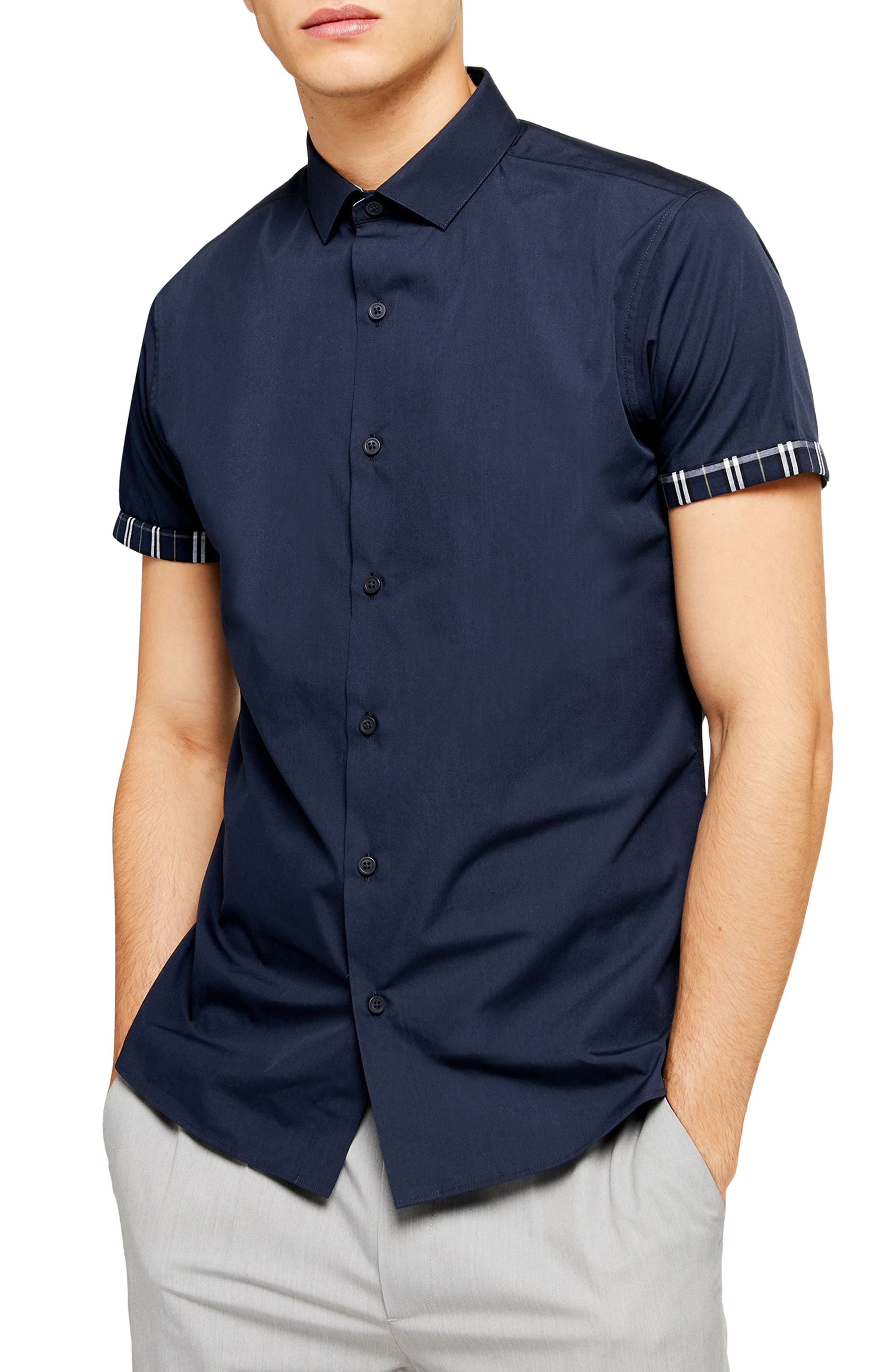 mens short sleeve button up slim fit