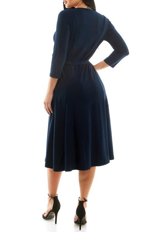 Nina Leonard Sylvia Crystal Embellished Fit & Flare Dress In Navy
