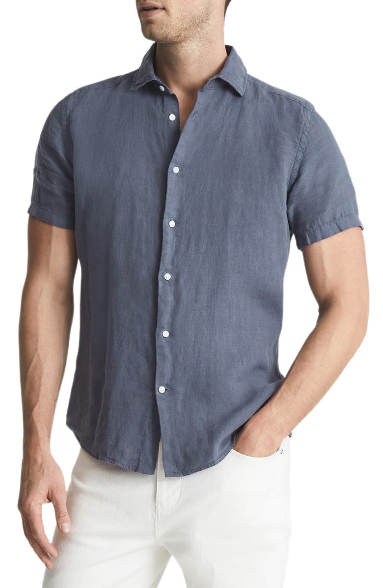 Reiss Holiday Short Sleeve Linen Button-Up Shirt, Main, color, 