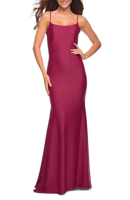 Sleeveless Jersey Gown with Train in Berry