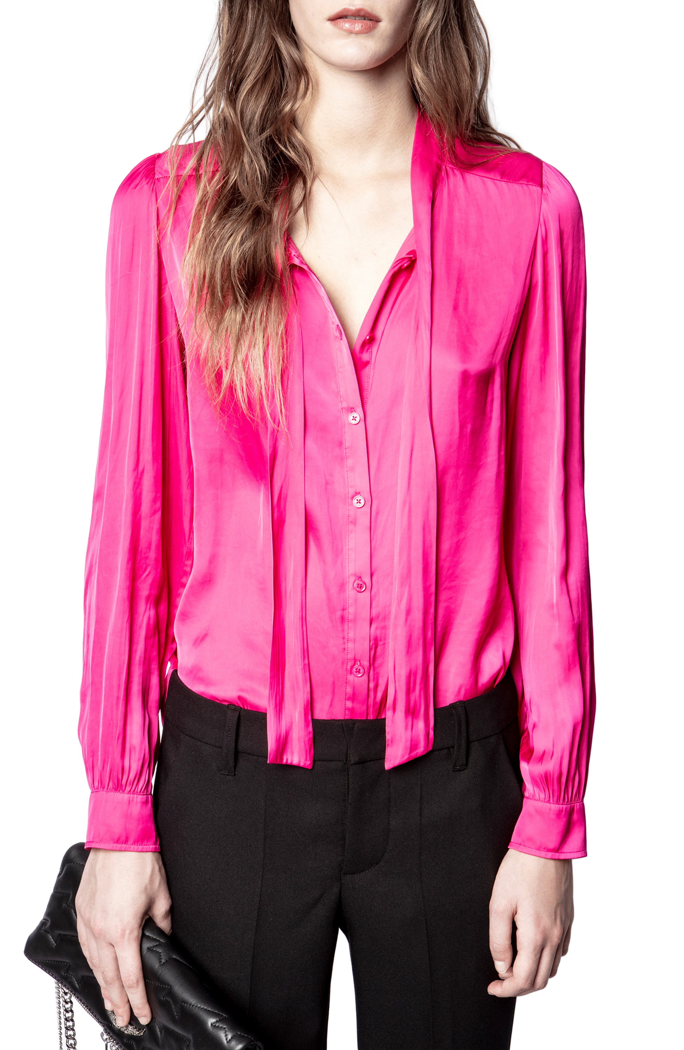 pink satin tie top