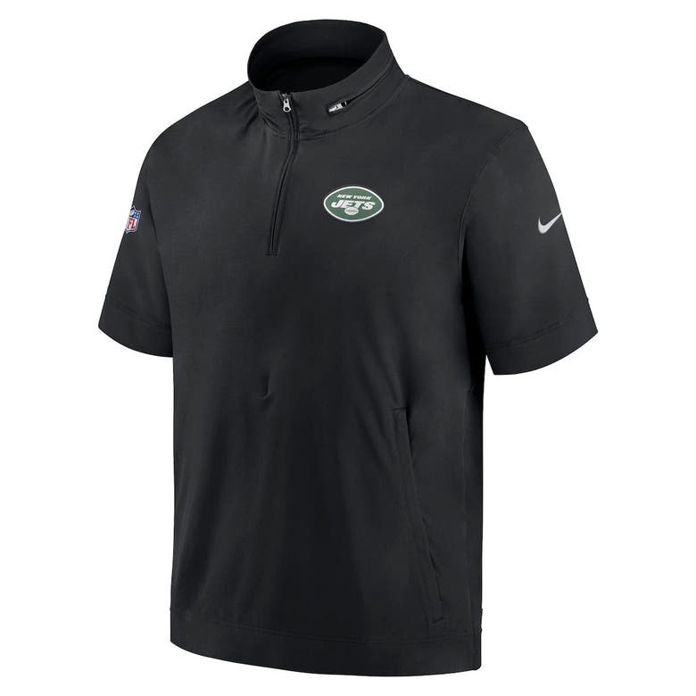 Shop Nike Black New York Jets Sideline Coach Short Sleeve Hoodie Quarter-zip Jacket