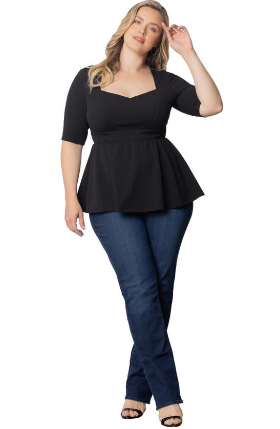 Shop Kiyonna Posh Peplum Top In Black Noir