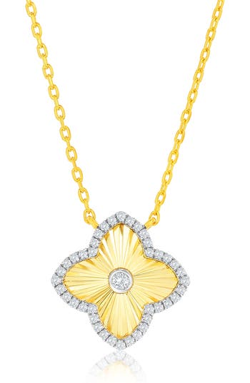 Simona Cubic Zirconia Flower Pendant Necklace In Two-tone