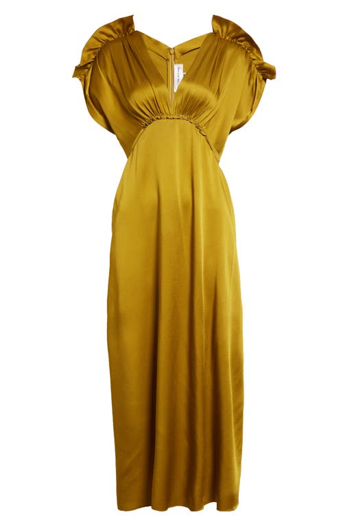 Shop Victoria Beckham Ruffle Shoulder Satin Dress In Harvest Gold