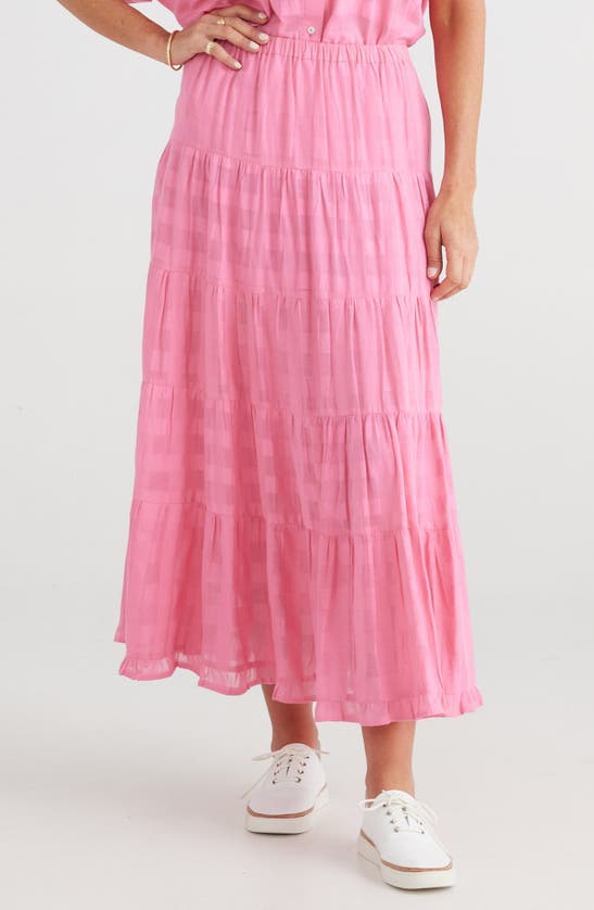 Shop Brave + True Brave+true Wonderland Tiered Cotton Maxi Skirt In Pink Window Check