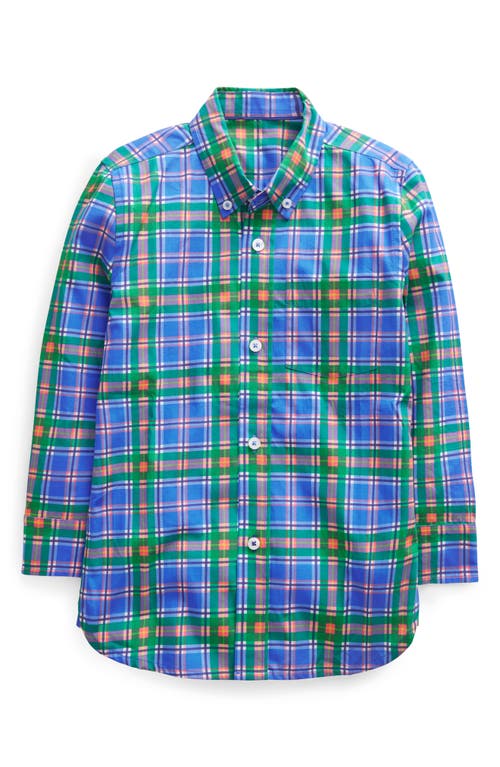 Mini Boden Kids' Plaid Long Sleeve Cotton Button-Down Shirt Green Check at Nordstrom,