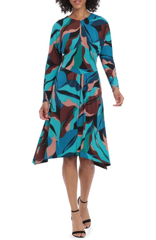 DONNA MORGAN FOR MAGGY Print Long Sleeve Matte Jersey Dress in Black/Teal