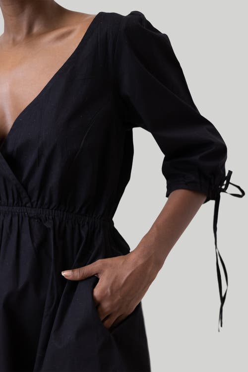 Reistor Women's Gathered Elbow Sleeve Short Black Dress In Black