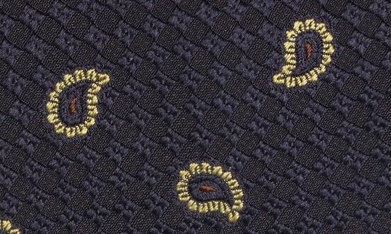 Shop Brioni Paisley Silk Jacquard Tie In Midnight Blue/ Lemon