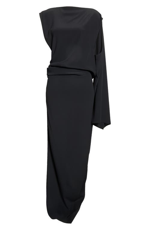 Rick Owens One-Shoulder Draped Column Gown in Black