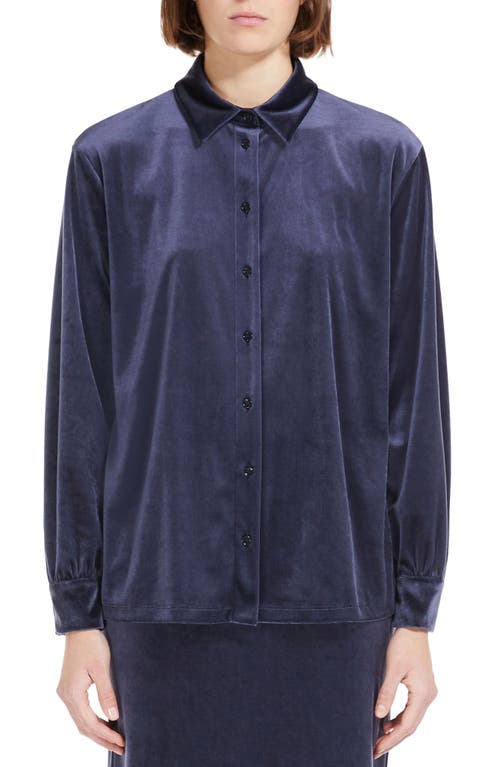 Boa Oversize Velvet Button-Up Shirt in Navy