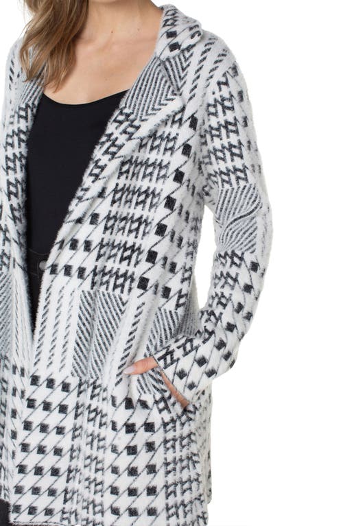 Shop Liverpool Mixed Plaid Open Front Sweater Coat In Black/white Mixed Plaid