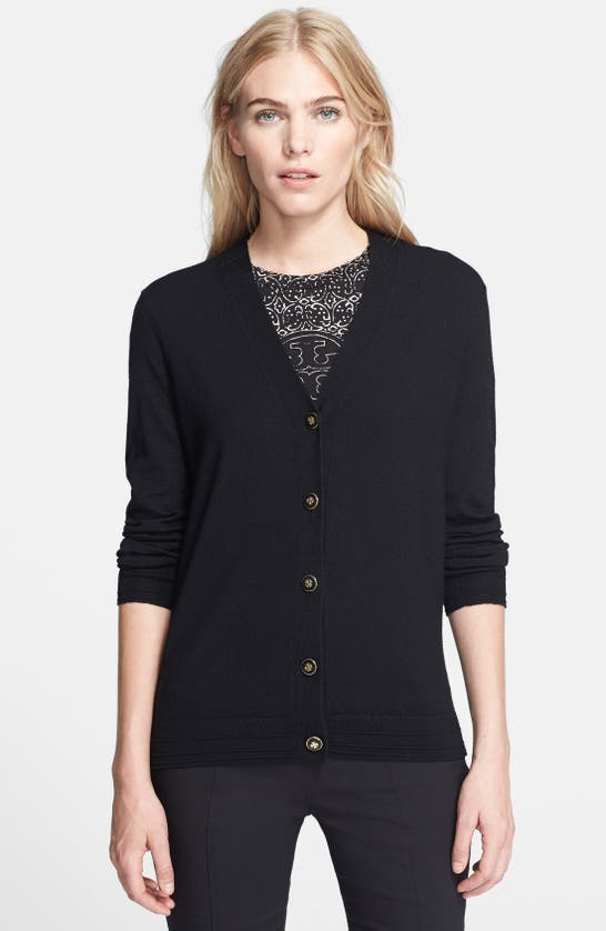 Tory Burch Simone Wool And Silk Cardigan In Black