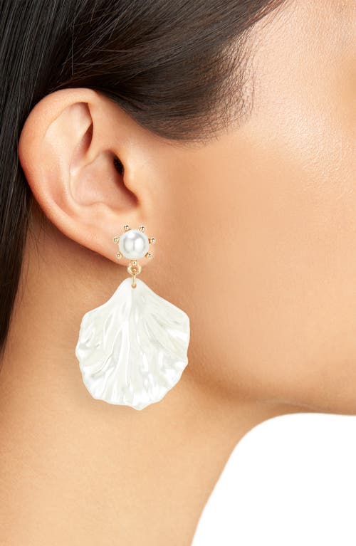 Shop Tasha Imitation Pearl Resin Drop Earrings In Gold/off White Iridescent