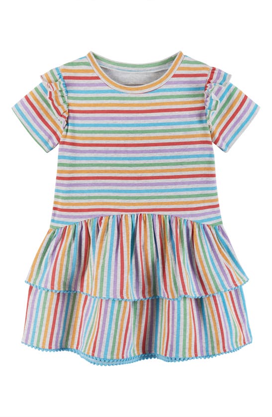 Andy & Evan Kids' Girl's Graphic Knit Tiered Dress In Beige Stripe