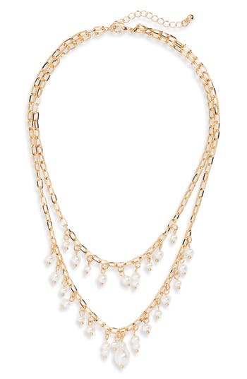 Shop Nordstrom Rack Imitation Pearl Layered Necklace In White- Gold