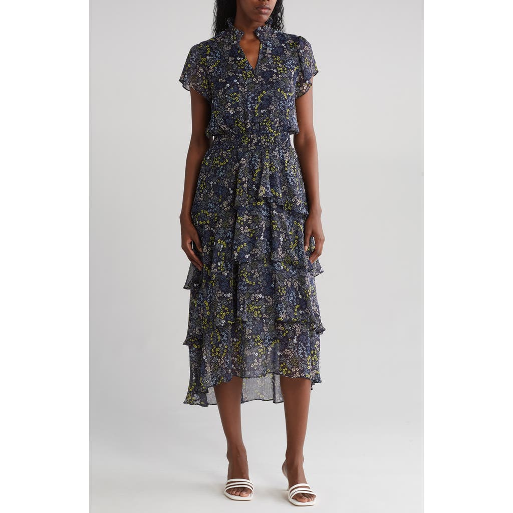 1.state Floral Tiered High-low Dress In Gray