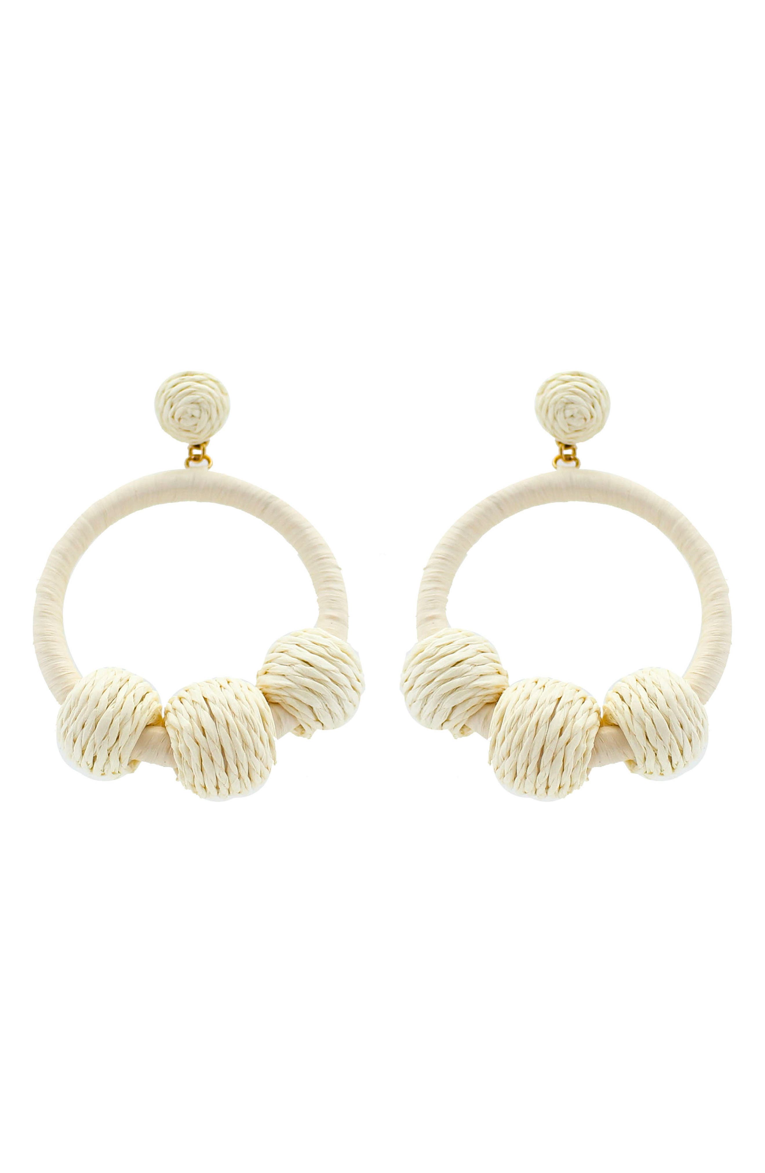 Panacea White Raffia Ball Hoop Drop Earrings Nordstromrack