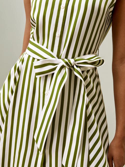Shop Lilysilk Silk Striped Sleeveless Dress In Green-white Pinstripe
