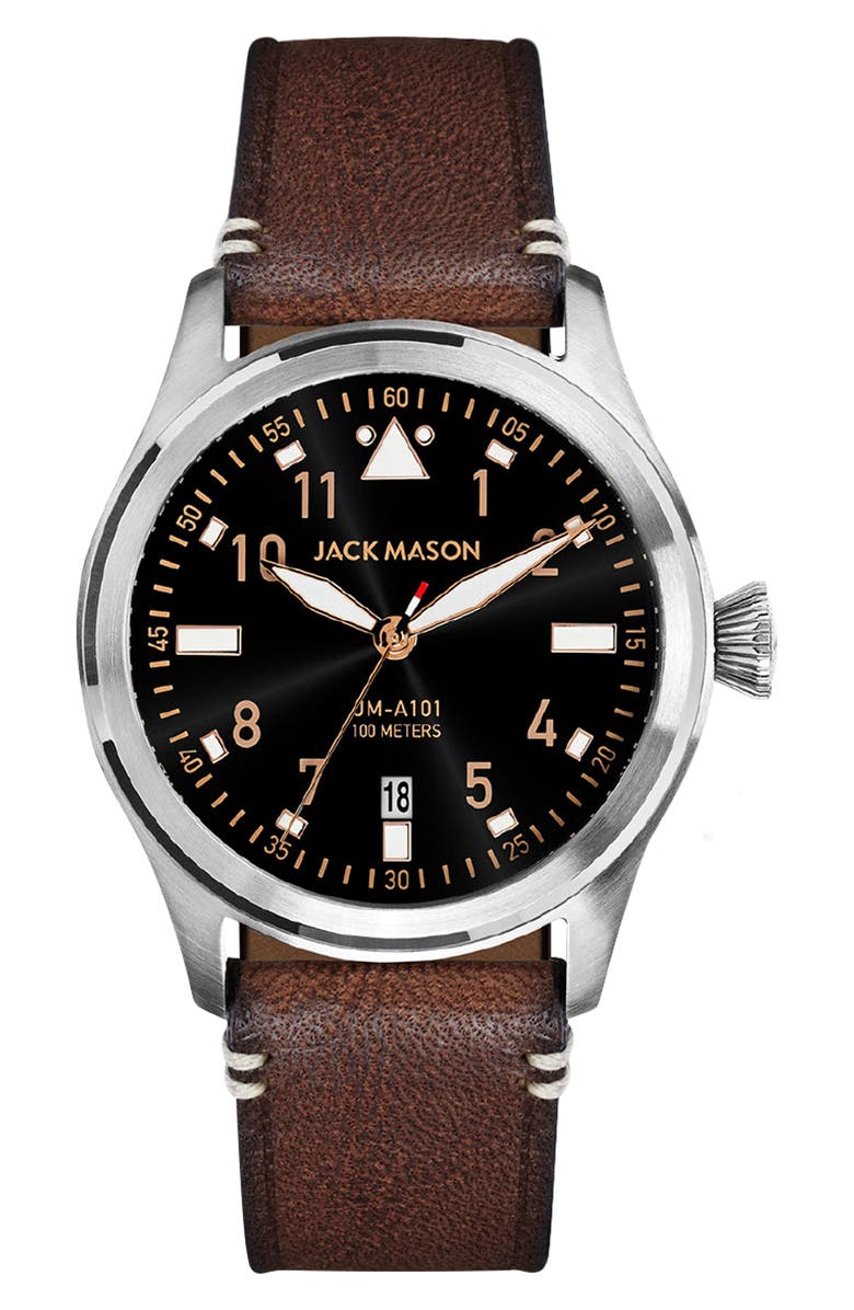 Jack Mason Aviation Leather Strap Watch | Nordstrom