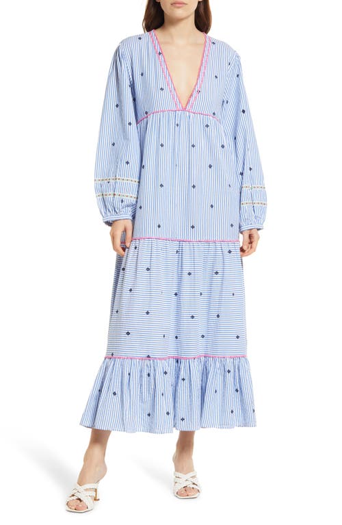 Area Stars Jaipur Stripe Long Sleeve Cotton Maxi Dress in Blue White
