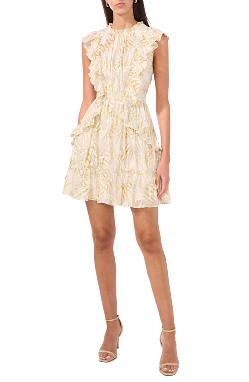 Shop Parker The Brooke Metallic Print Ruffle Mindress In Gold/ivory