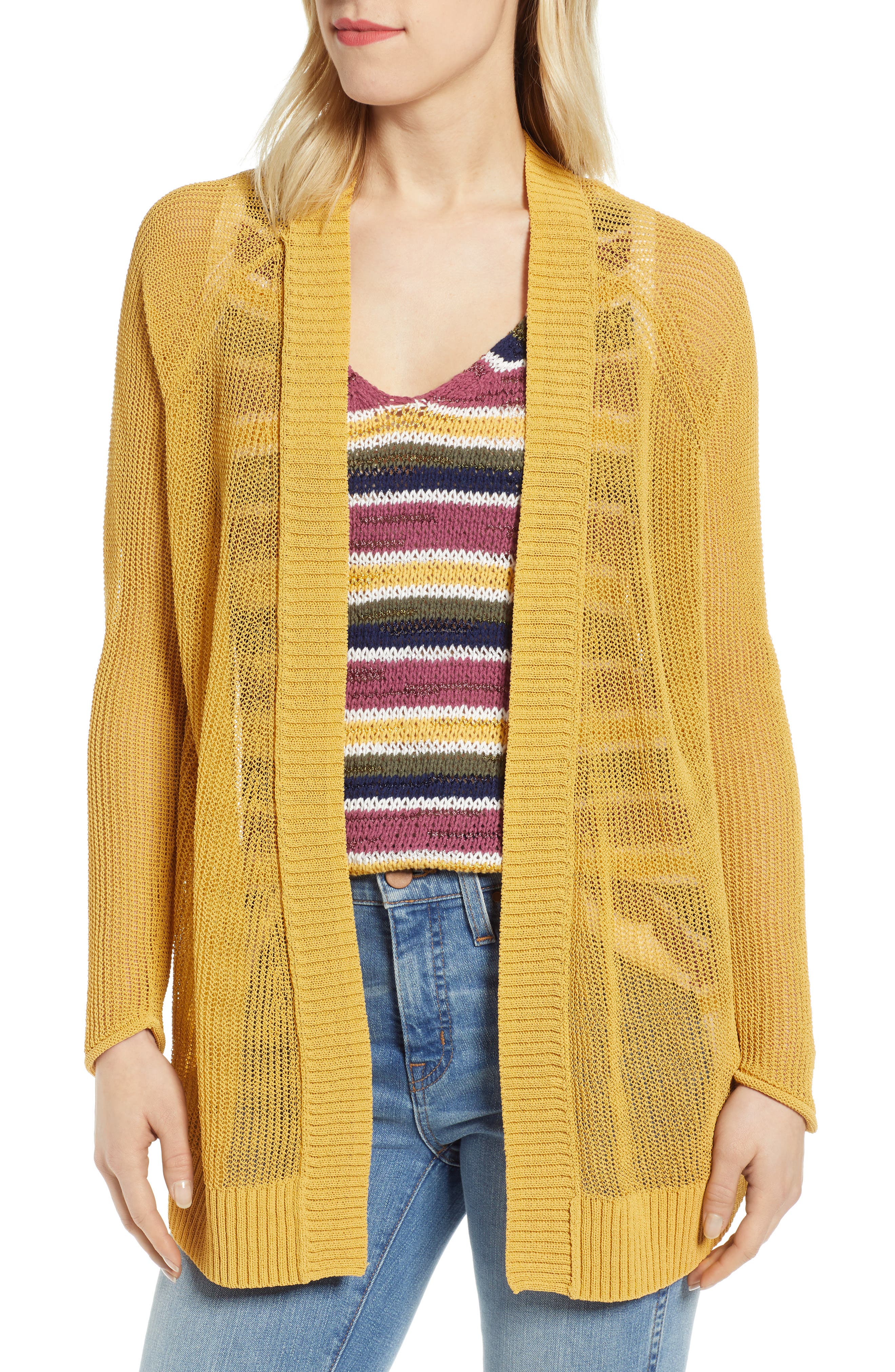 Caslon Open Cotton Blend Cardigan, Yellow