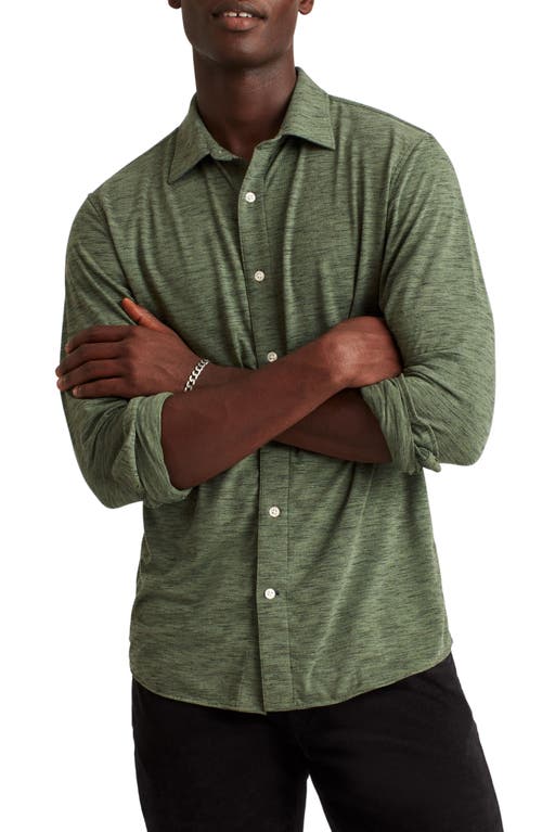 Everyday Slim Fit Knit Button-Up Shirt in Lever Space Dye Olive