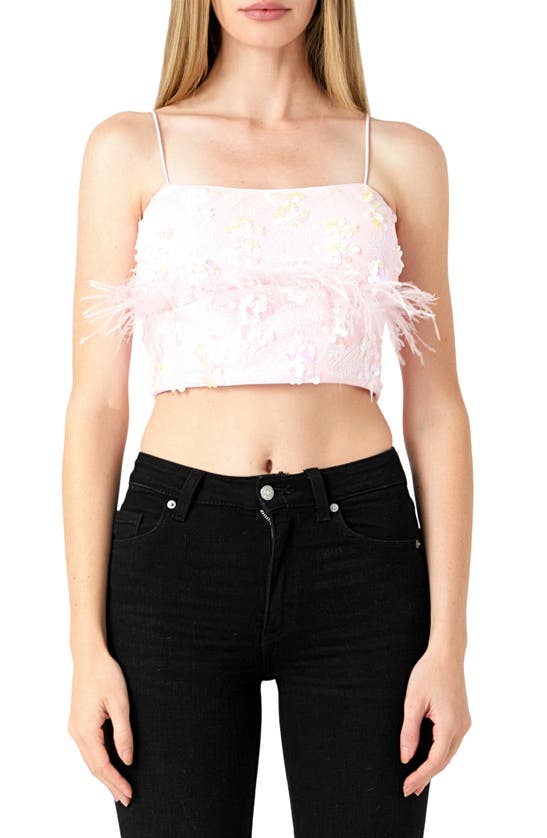 Endless Rose Women's Sequin Feather Sleeveless Top In Pink