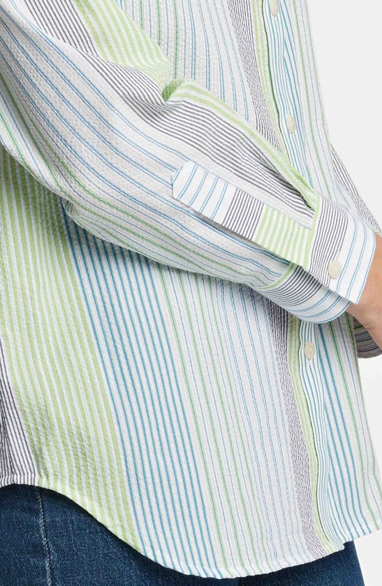 FOXCROFT FOXCROFT RELAXED VARIEGATED STRIPE SEERSUCKER BUTTON-UP SHIRT