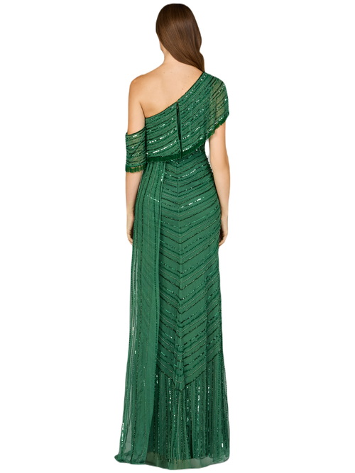 Lara New York Off Shoulder Sheath Beaded Gown In Forestgreen