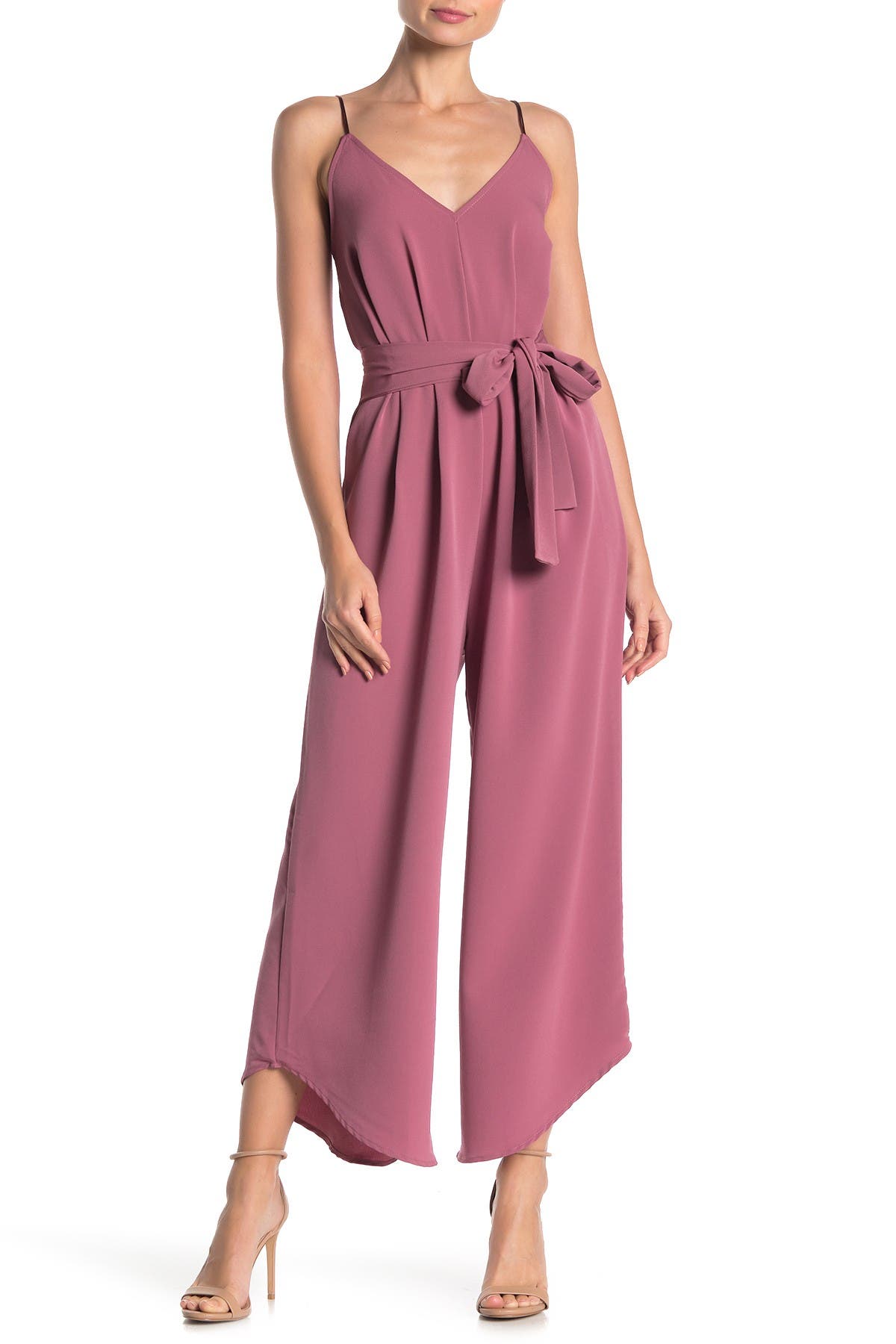 v neck tie waist jumpsuit