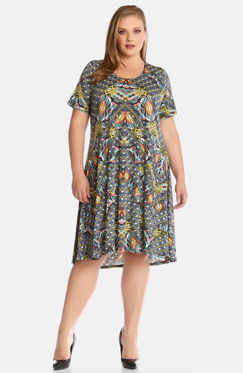 Karen Kane Print Short Sleeve A-Line Dress (Plus Size) | Nordstrom