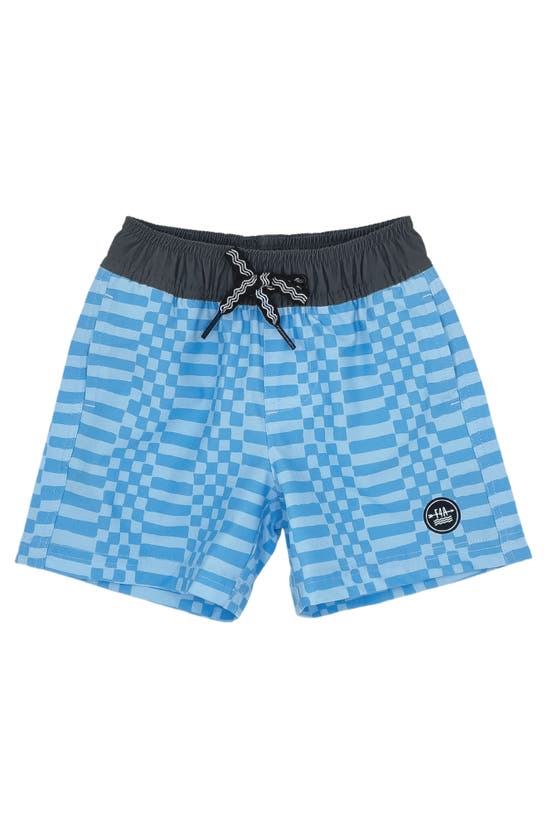 Shop Feather 4 Arrow Kids' Double Check Swim Trunks In Crystal Blue