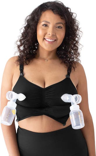 Kindred Bravely Sublime Contour Hands Free Pumping & Nursing Bra  Everyday  Fixed Padding T-Shirt Bra for F,G,H,I Cups (Black, Small Busty) at   Women's Clothing store