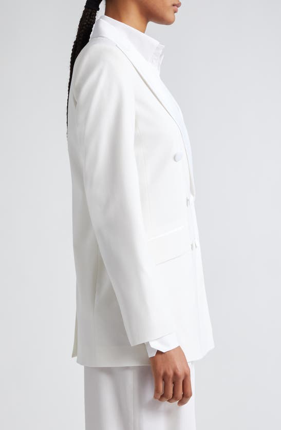 Shop Eleventy Double Breasted Satin Tuxedo Jacket In White