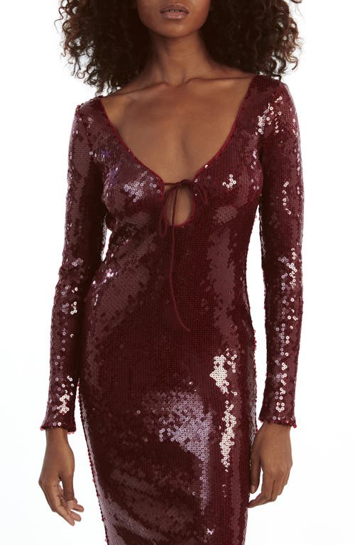 Shop Bardot Verona Sequin Long Sleeve Maxi Dress In Burgundy