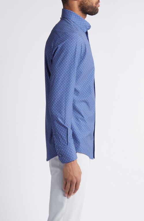 Shop Mizzen + Main Mizzen+main Leeward Trim Fit Performance Button-up Shirt In Coastal Fjord Dot