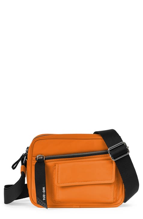 John Lewis Double Zip Cross Body Leather Camera Bag, Orange at