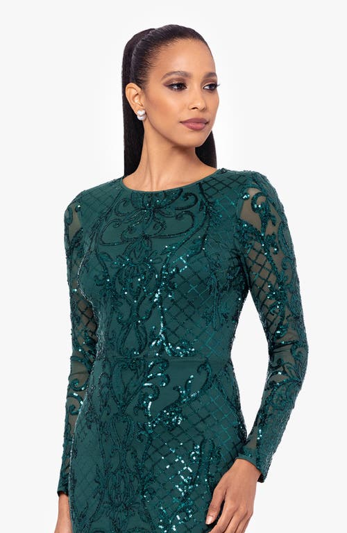 BETSY & ADAM BETSY & ADAM SEQUIN LONG SLEEVE MERMAID GOWN 