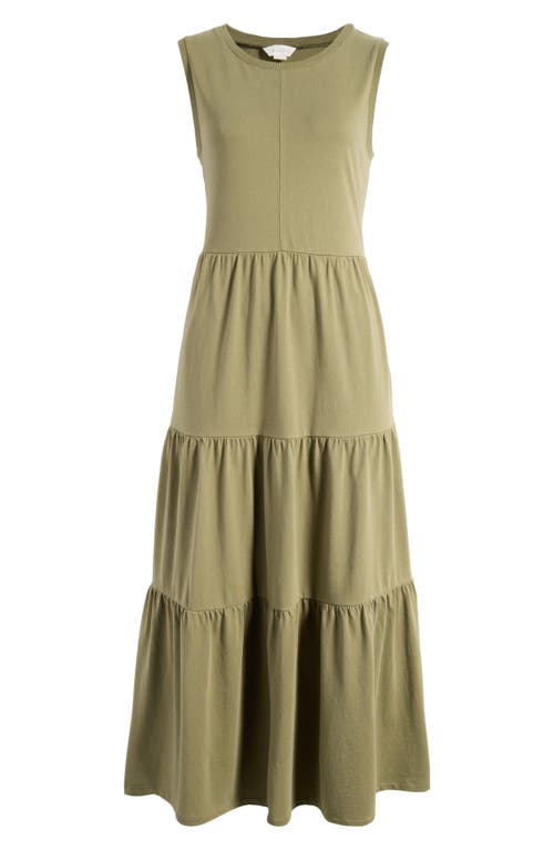 Shop Caslonr Caslon(r) Sleeveless Tiered Organic Cotton Dress In Olive Burnt