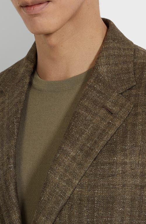 Zegna Crossover Plaid Wool Blend Sport Coat In Fango