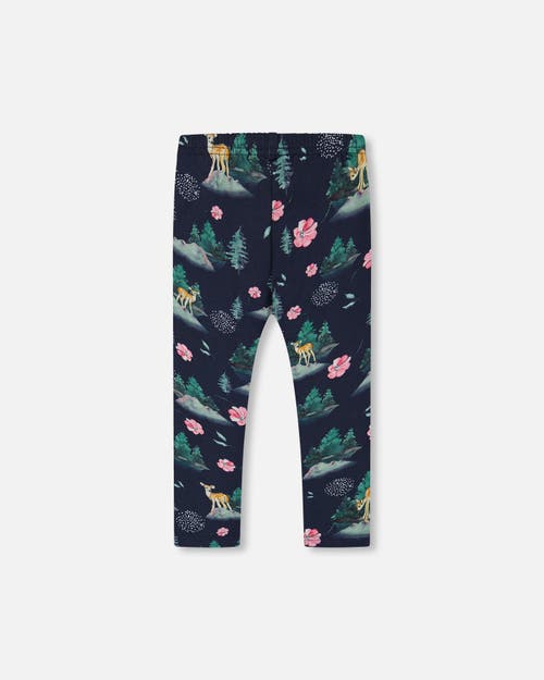 Shop Deux Par Deux Girl's Jersey Leggings Navy Printed Bambi In Print Outdoor