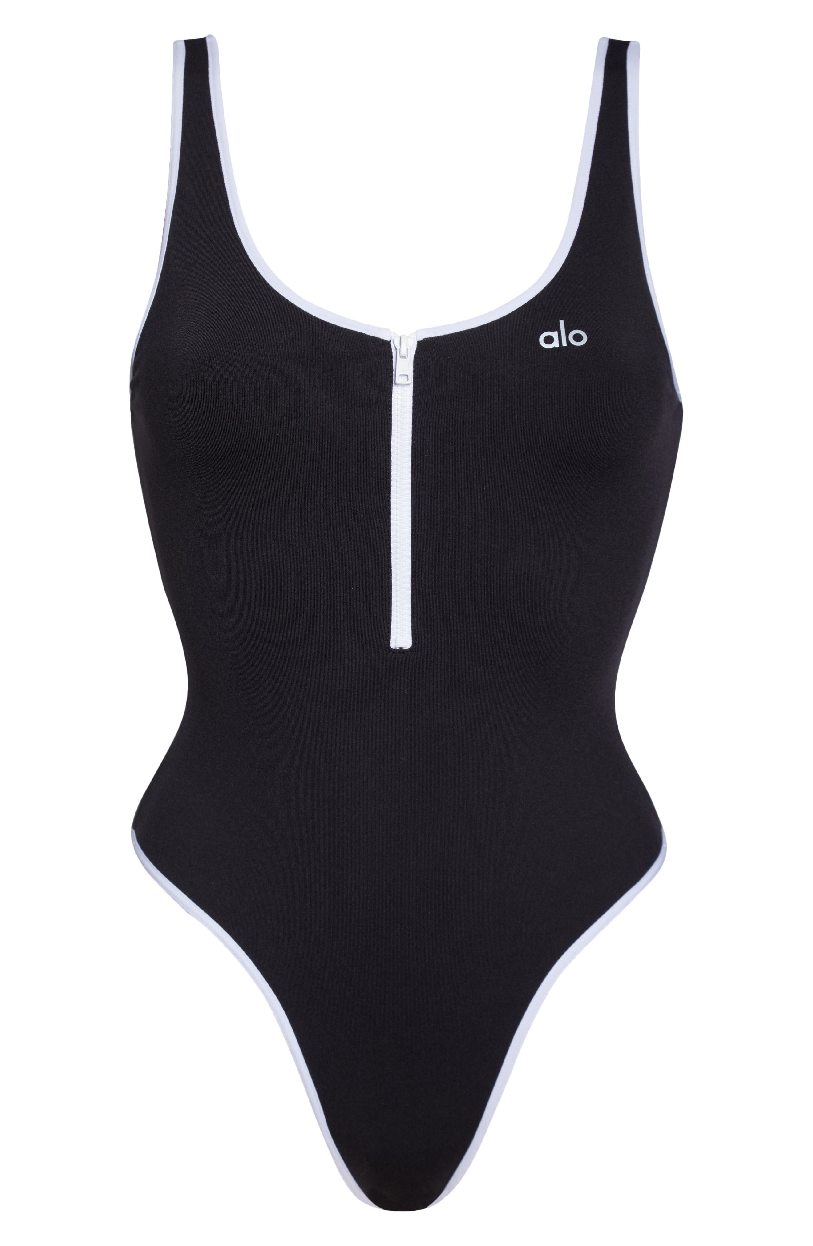 Alo Supernova Zip Front Bodysuit in Fluorescent Pink Coral/White | Smart  Closet