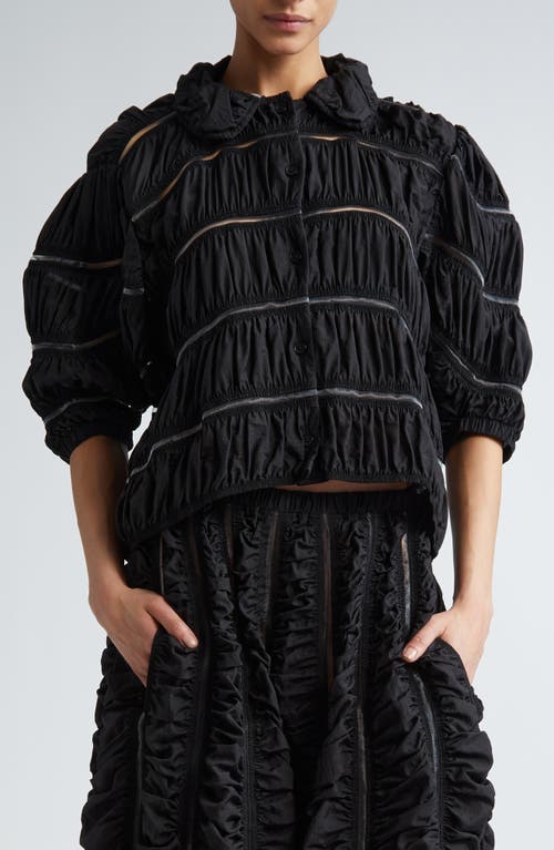 MELITTA BAUMEISTER Ruched Puff Sleeve Nylon Shirt Black Airy at Nordstrom,